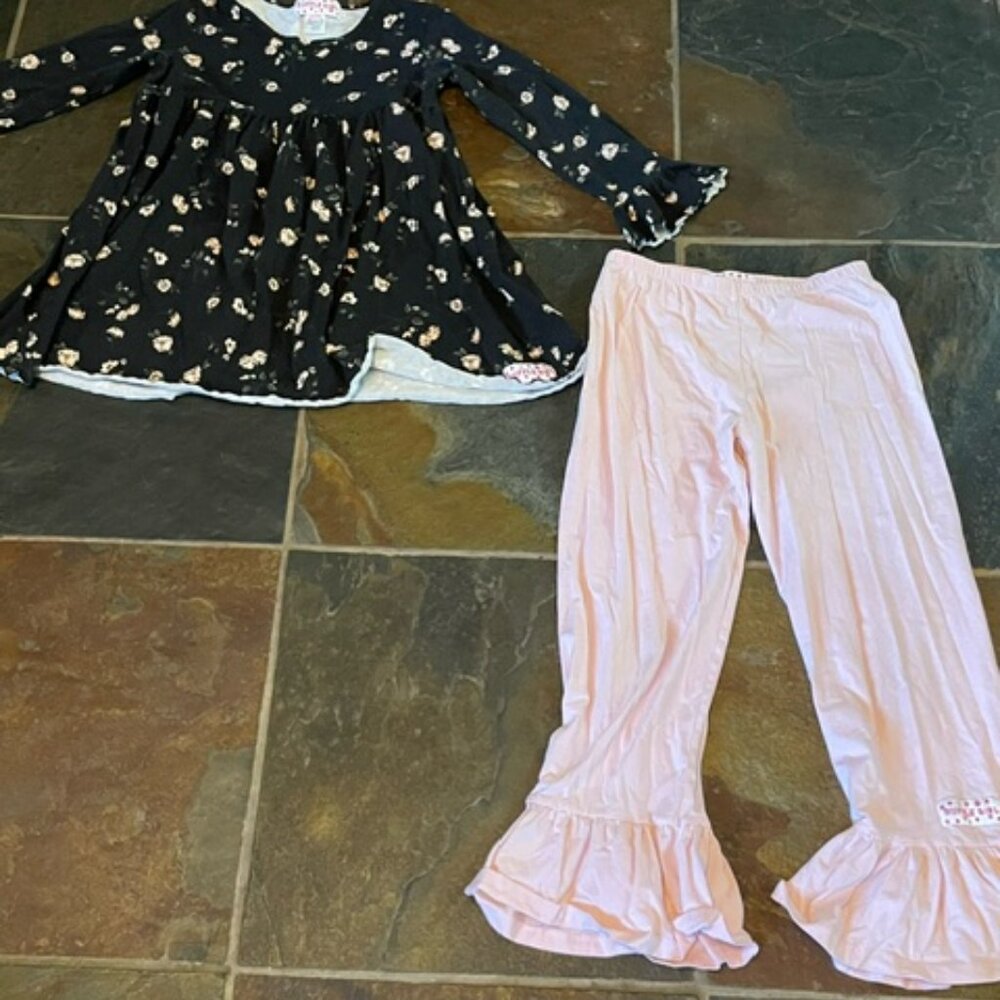 Ruffle Girl Pink and Black Floral Set Size 12/14